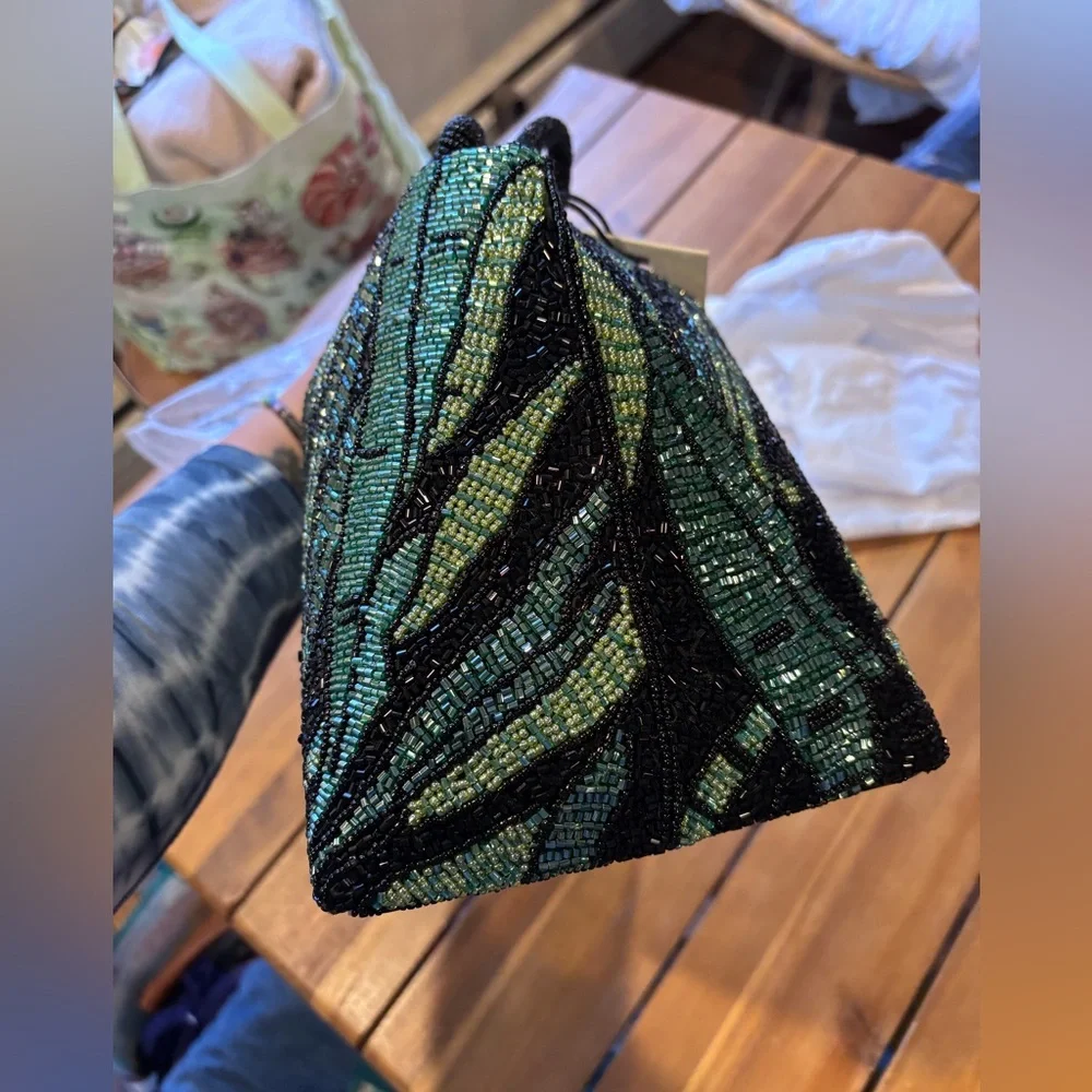 NWT STAUD Beaded Banana Leaf on Black Bag - Picture 3 of 7